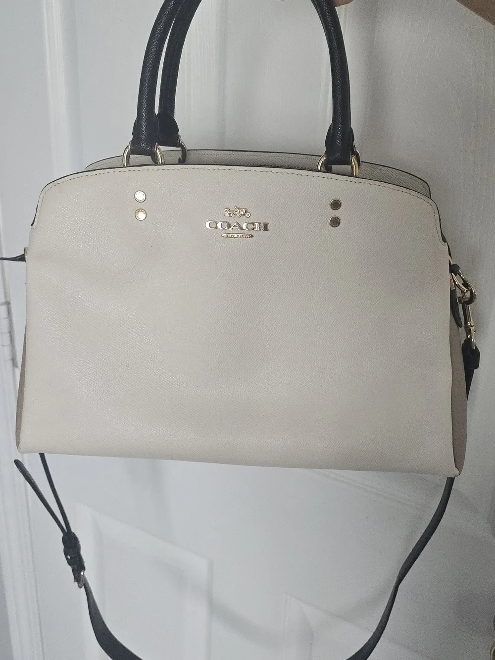 Coach Two-Tone Cream Lillie Satchel with Black Handles